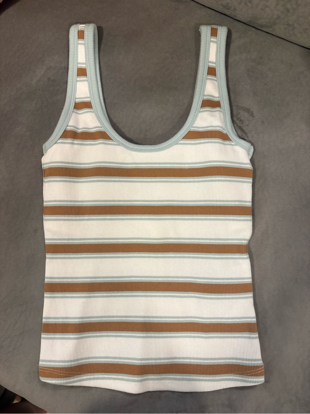 Abercrombie & Fitch Striped Ribbed Tank in White, Camel & Light Blue